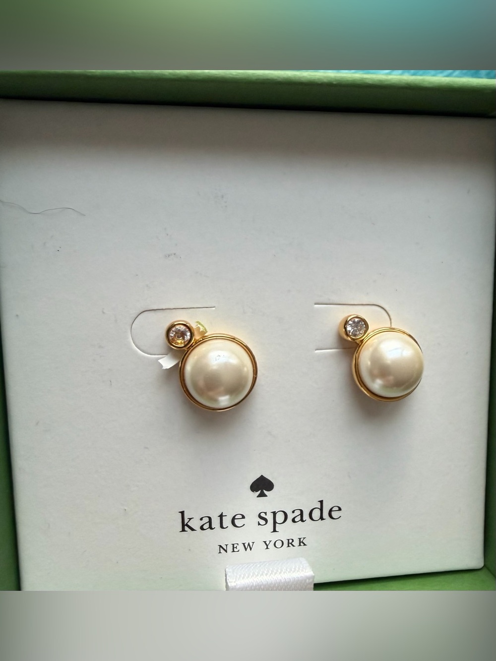 kate spade Gold Pearl and Crystal Double-Stud Earrings NIB